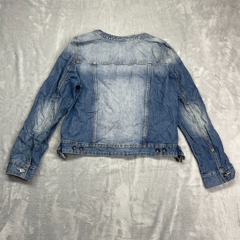 St. John's Bay Denim Jacket Womens Large Blue Long Sleeve Collarless Button Up - Picture 2 of 6